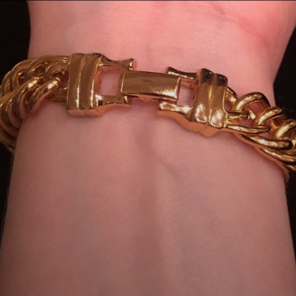 Gold Tone Double Curb Chain Bracelet - Picture 4 of 4